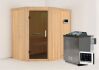 Sauna CARIN (Eckeinstieg) / graphit Tür / kein Dachkranz / Ofen 9 kW Bio externe Strg easy