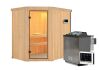Sauna CARIN (Eckeinstieg) / klarglas Tür / kein Dachkranz / Ofen 9 kW Bio externe Strg easy
