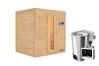 Sauna COSMIN (Fronteinstieg) / kein Dachkranz / Ofen 3,6 kW Bio externe Strg easy
