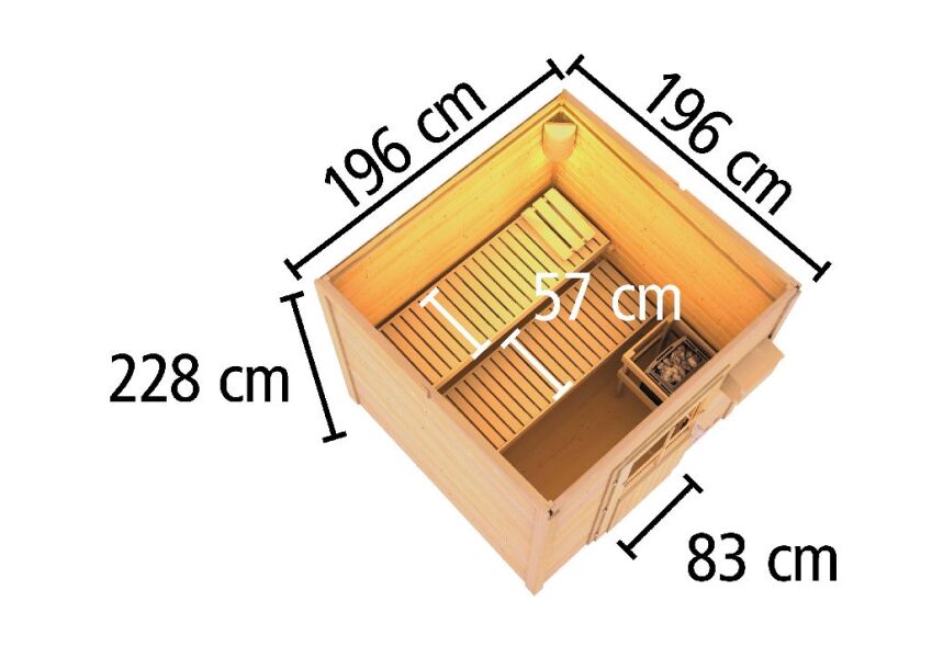 38 mm Saunahaus HYTTI 2 / naturbelassen / Ofen 9 KW externe Strg easy / gedämmte Eingangstür