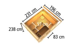 38 mm Saunahaus HYTTI 3 / naturbelassen / Ofen 9 kW Bio externe Strg easy / gedämmte Eingangstür