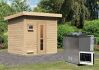 38 mm Saunahaus HYTTI 3 / naturbelassen / Ofen 9 kW Bio externe Strg easy / gedämmte Eingangstür