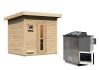 38 mm Saunahaus HYTTI 3 / naturbelassen / Ofen 9 kW Bio externe Strg easy / gedämmte Eingangstür