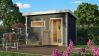 38 mm Saunahaus SKROLLAN 2 / terragrau / Ofen 9 KW externe Strg easy / Classic Eingangstür
