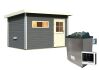 38 mm Saunahaus SKROLLAN 2 / terragrau / Ofen 9 KW externe Strg easy / Classic Eingangstür