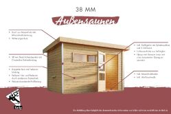38 mm Saunahaus SKROLLAN 3 / naturbelassen / Ofen 9 KW externe Strg easy / Classic Eingangstür