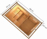 38 mm Saunahaus SKROLLAN 3 / naturbelassen / Ofen 9 kW Bio externe Strg easy / Classic Eingangstür