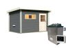 38 mm Saunahaus SKROLLAN 3 / terragrau / Ofen 9 KW externe Strg easy / Classic Eingangstür