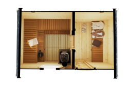 Saunahaus Oval 400 x 240 cm inkl. Dachschindeln schwarz, Bausatz, Fichte-Natur
