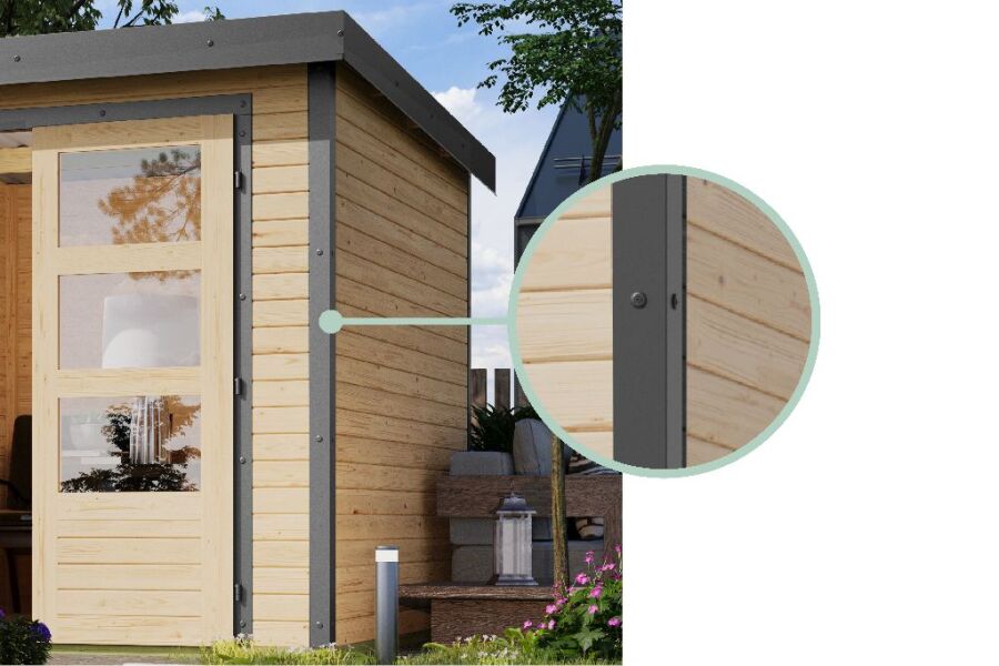Karibu Hybrid Gartenhaus JUPITER 2 A naturbelassen  / Blech graualuminium