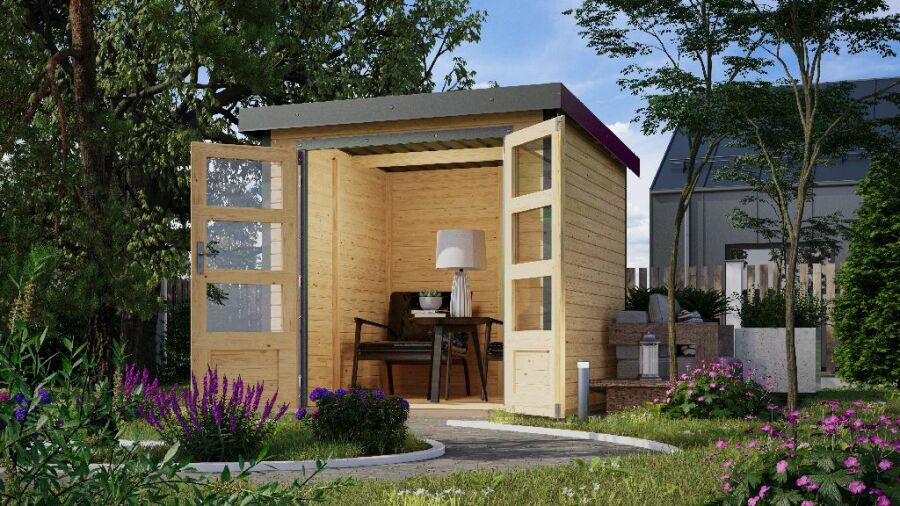 Karibu Hybrid Gartenhaus JUPITER 2 A naturbelassen  / Blech graualuminium
