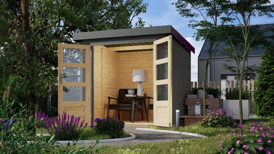 Karibu Hybrid Gartenhaus JUPITER 2 B terragrau / Blech aluminiumgrau