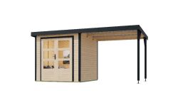 Karibu Hybrid Gartenhaus JUPITER 2 A naturbelassen mit Anbaudach ca. 2,40 cm  breit / Blech anthrazit