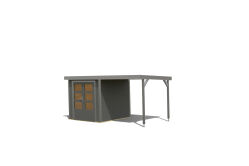 Karibu Hybrid Gartenhaus JUPITER 2 B terragrau mit Anbaudach ca. 2,40 cm  breit / Blech graualuminium