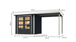 Karibu Hybrid Gartenhaus JUPITER 2 C anthrazit mit Anbaudach ca. 2,40 cm  breit / Blechvariante: weiß