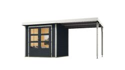 Karibu Hybrid Gartenhaus JUPITER 2 C anthrazit mit Anbaudach ca. 2,40 cm  breit / Blechvariante: weiß