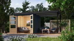 Karibu Hybrid Gartenhaus JUPITER 2 C anthrazit mit Anbaudach ca. 2,40 cm  breit / Blechvariante: anthrazit