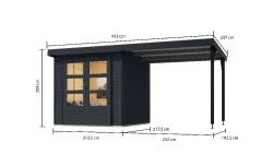 Karibu Hybrid Gartenhaus JUPITER 2 C anthrazit mit Anbaudach ca. 2,40 cm  breit / Blechvariante: anthrazit