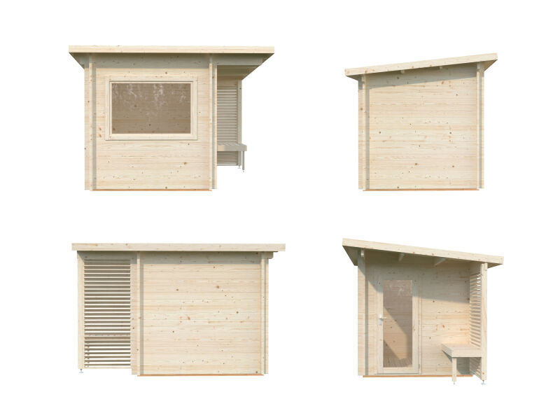 Palmako Saunahaus SANNA 4,1 m² ISO  312x210 cm, 44 mm, inkl. 102cm Terrasse, naturbelassen