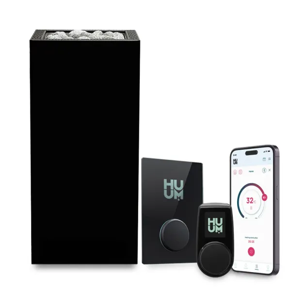 Saunaofen HUUM CORE BLACK 9 kW SPARSET inkl. UKU Steuerung GLASS WIFI, Steine