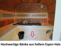 Leil® Saunasell Saunafass ROUND CUBE MINI EXCLUSIVE 220x240 cm inkl. Dachschindeln schwarz, Bausatz, Thermo-Holz