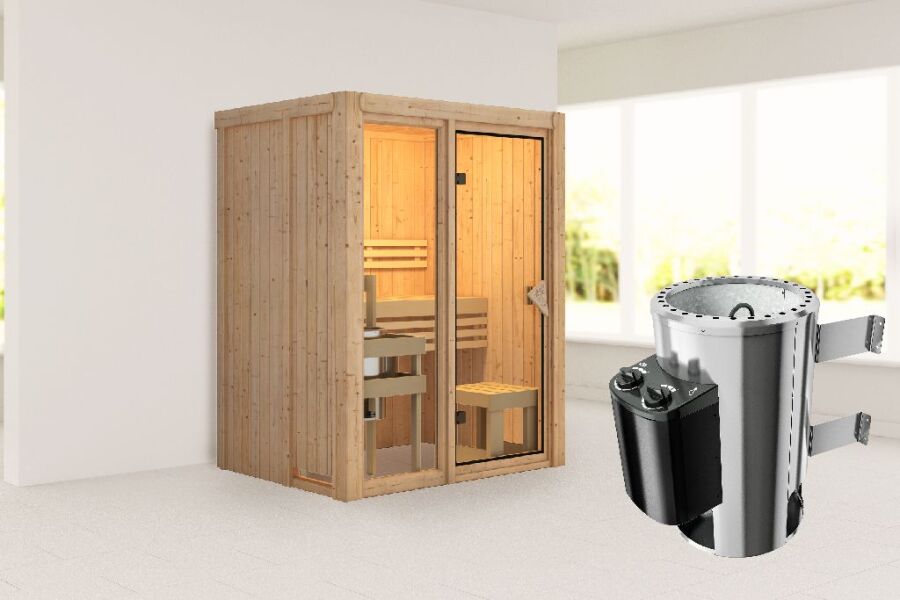 Sauna MODERNO 1 (Fronteinstieg) / Ofen 3,6 kW integr. Strg