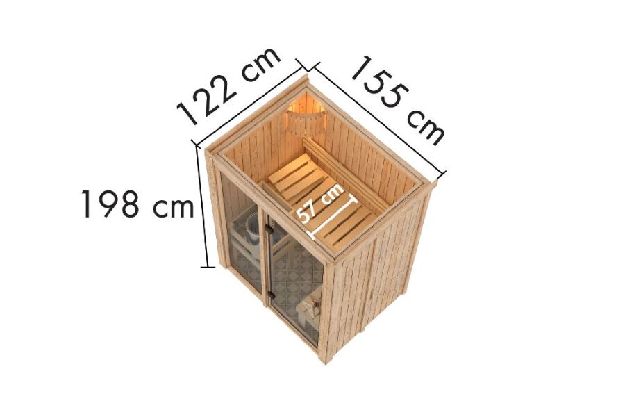 Sauna MODERNO 1 (Fronteinstieg) / Ofen 3,6 kW integr. Strg
