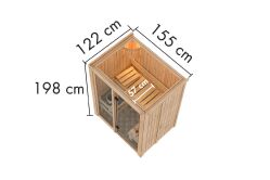 Sauna MODERNO 1 (Fronteinstieg) / Ofen 3,6 kW Bio externe. Strg easy