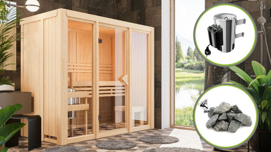 Sauna MODERNO 2 (Fronteinstieg) / Ofen 3,6 kW integr. Strg
