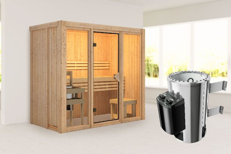 Sauna MODERNO 2 (Fronteinstieg) / Ofen 3,6 kW integr. Strg