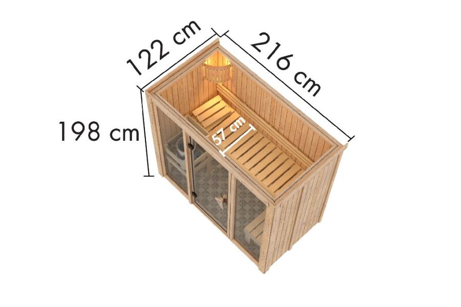 Sauna MODERNO 2 (Fronteinstieg) / Ofen 3,6 kW integr. Strg