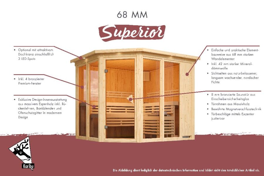 Sauna MODERNO 2 (Fronteinstieg) / Ofen 3,6 kW integr. Strg