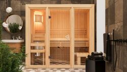 Sauna MODERNO 2 (Fronteinstieg) / Ofen 3,6 kW Bio externe. Strg easy