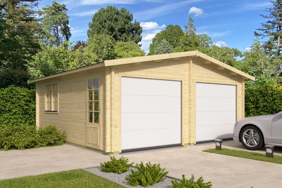 Topgaden Doppelgarage DARIUS 600 x 600 cm (A), 70 mm, Satteldach, mit 2 Sektionaltoren