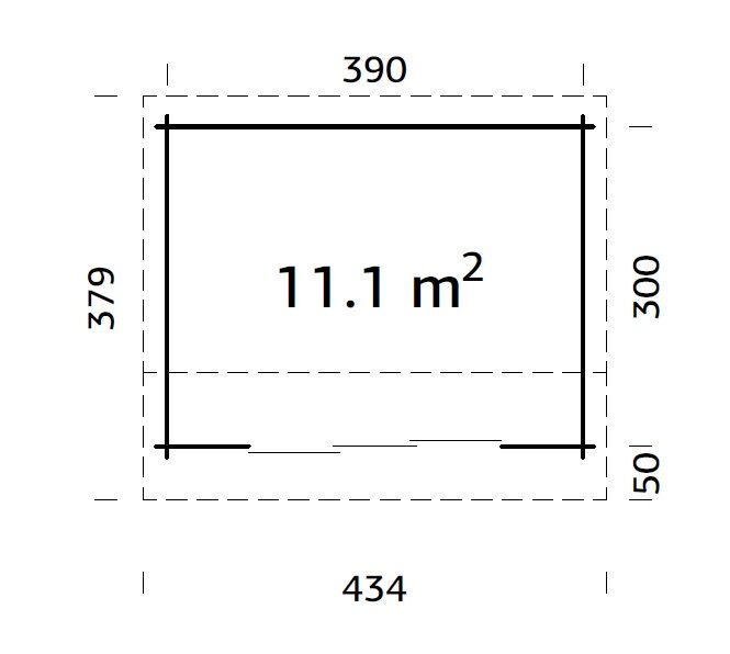 Gartenhaus INES 11,1 m² - 390x300cm, 44mm, inkl. Boden, Schiebetür, grau tauchimprägniert