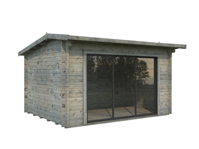 Gartenhaus INES 11,1 m² - 390x300cm, 44mm, inkl. Boden, Schiebetür, grau tauchimprägniert