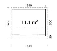 Gartenhaus INES 11,1 m² - 390x300cm, 44mm, inkl. Boden, Schiebetür, grau tauchimprägniert