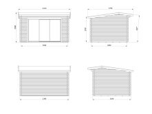 Gartenhaus INES 11,1 m² - 390x300cm, 44mm, inkl. Boden, Schiebetür, grau tauchimprägniert