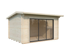 Gartenhaus INES 11,1 m² - 390x300cm, 44mm, inkl. Boden, Schiebetür, transparent tauchimprägniert