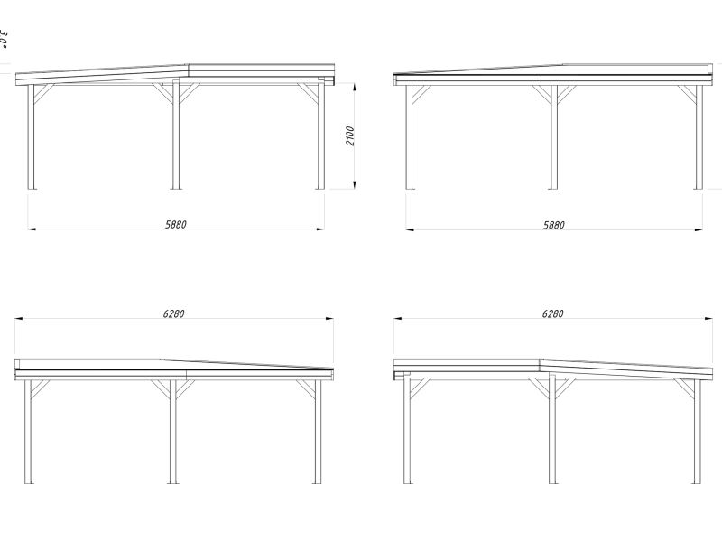 Palmako Pavillon Carport LENNA 24,9 m², 588x588 cm, hellbraun tauchimprägniert