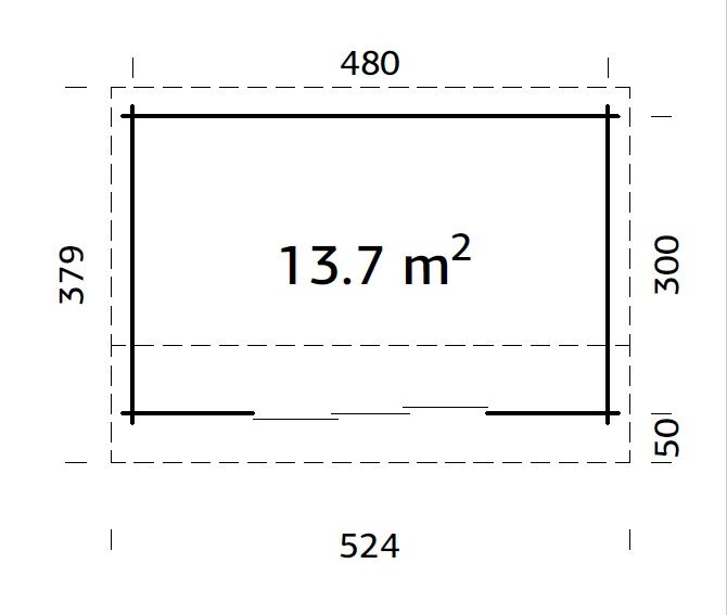 Gartenhaus INES 13,7 m² - 480x300cm, 44mm, inkl. Boden, Schiebetür, naturbelassen