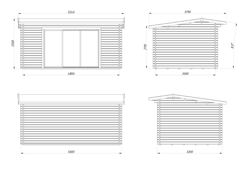 Gartenhaus INES 13,7 m² - 480x300cm, 44mm, inkl. Boden, Schiebetür, naturbelassen