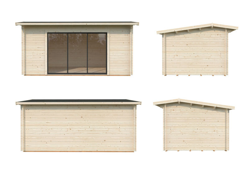 Gartenhaus INES 13,7 m² - 480x300cm, 44mm, inkl. Boden, Schiebetür, naturbelassen