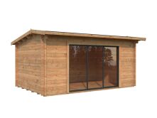 Gartenhaus INES 13,7 m² - 480x300cm, 44mm, inkl. Boden, Schiebetür, naturbelassen