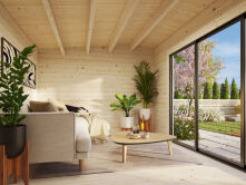 Gartenhaus INES 13,7 m² - 480x300cm, 44mm, inkl. Boden, Schiebetür, naturbelassen