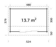 Gartenhaus INES 13,7 m² - 480x300cm, 44mm, inkl. Boden, Schiebetür, hellbraun tauchimprägniert