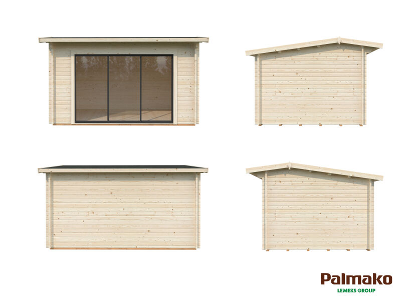 Gartenhaus INES 11,1 m² PLUS ISO - 390x300cm, 44mm, inkl. Boden, Schiebetür, transparent tauchimprägniert