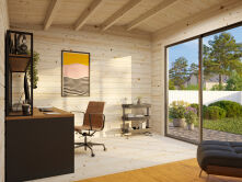 Gartenhaus INES 11,1 m² PLUS ISO - 390x300cm, 44mm, inkl. Boden, Schiebetür, transparent tauchimprägniert