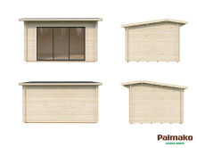 Gartenhaus INES 11,1 m² PLUS ISO - 390x300cm, 44mm, inkl. Boden, Schiebetür, transparent tauchimprägniert