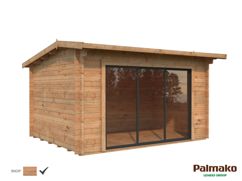 Gartenhaus INES 11,1 m² PLUS ISO  - 390x300cm, 44mm, inkl. Boden, Schiebetür - natur + farbig -